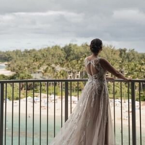Allure Bridals Lace Wedding Dress in Cream and White